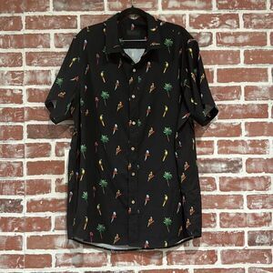 Carven Mens Casual Birds of Paradise Graphic Print Button Down SS Shirt Size 2XL